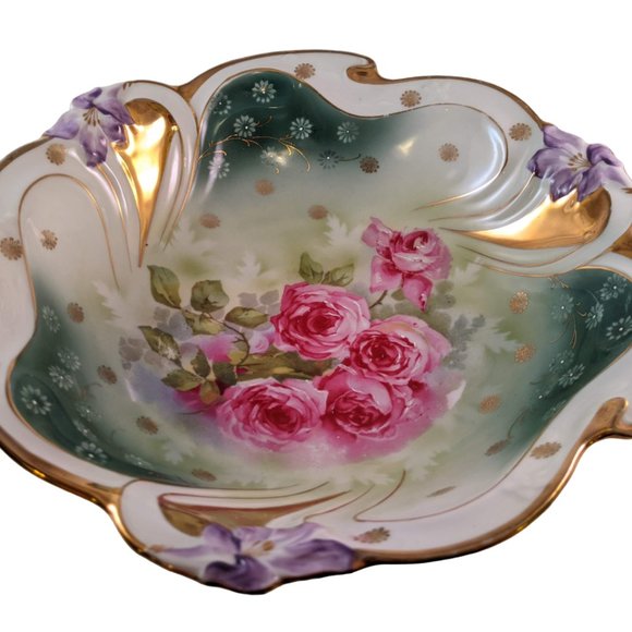 RS Prussia 19th Century Ornate Rose Gilt Scalloped Cabinet Bowl - Picture 7 of 10